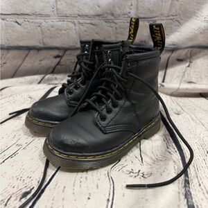 Dr. Martens Black Leather Lace-Up Boots with Yellow Stitching